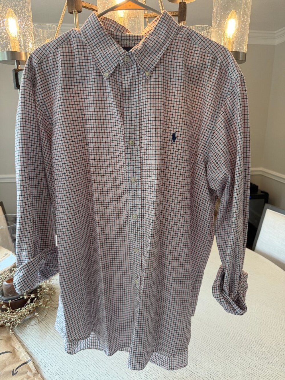 Ralph Lauren Men's White Red Navy Check Button-Down Shirt XL Classic Fit